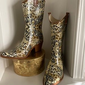 Cowboy style rain boots. Animal print. Size 9